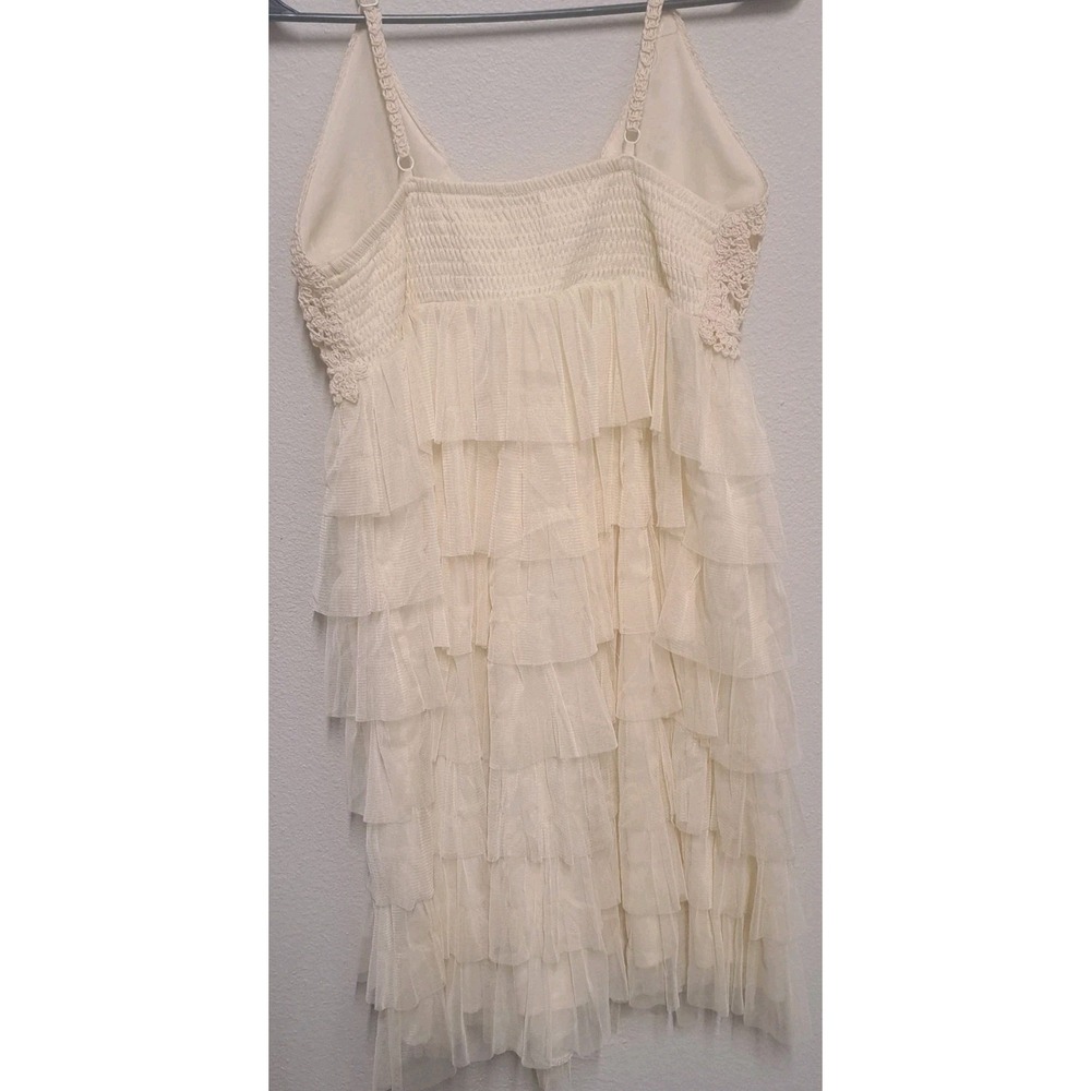 J Gee Cream Lace Ruffle Tiered Mini Dress Boho XL Festival - Picture 7 of 9